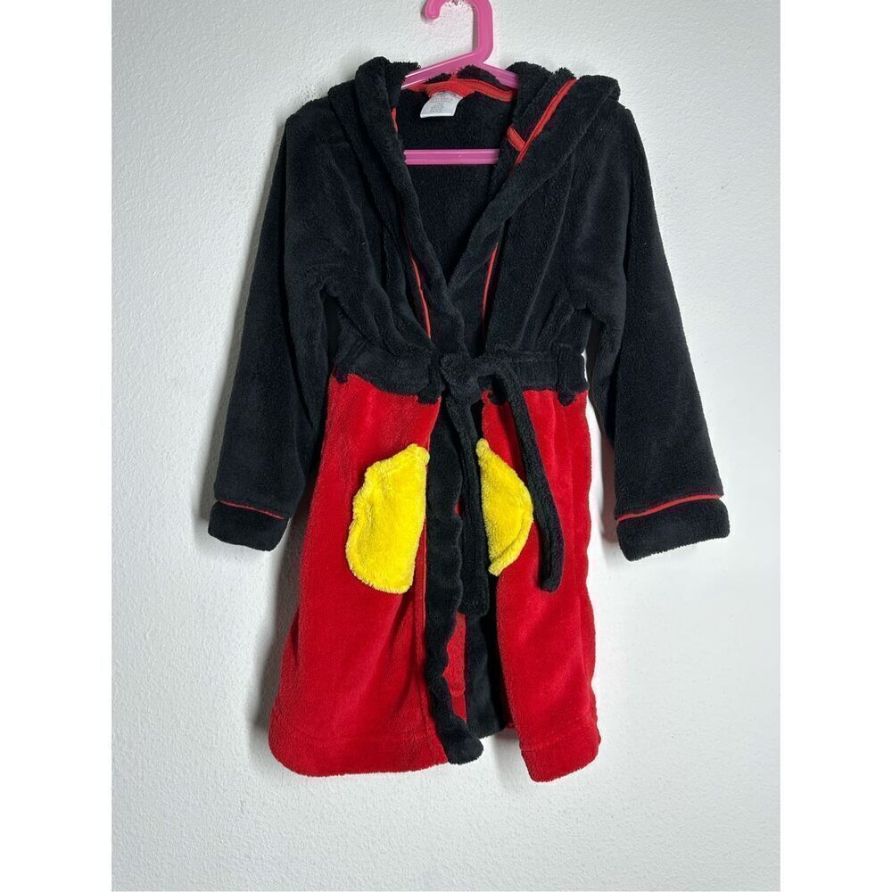 DISNEY Mickey Mouse Kids Fleece Robe Size 5/6 Belted Mickey Mouse Ears Hooded